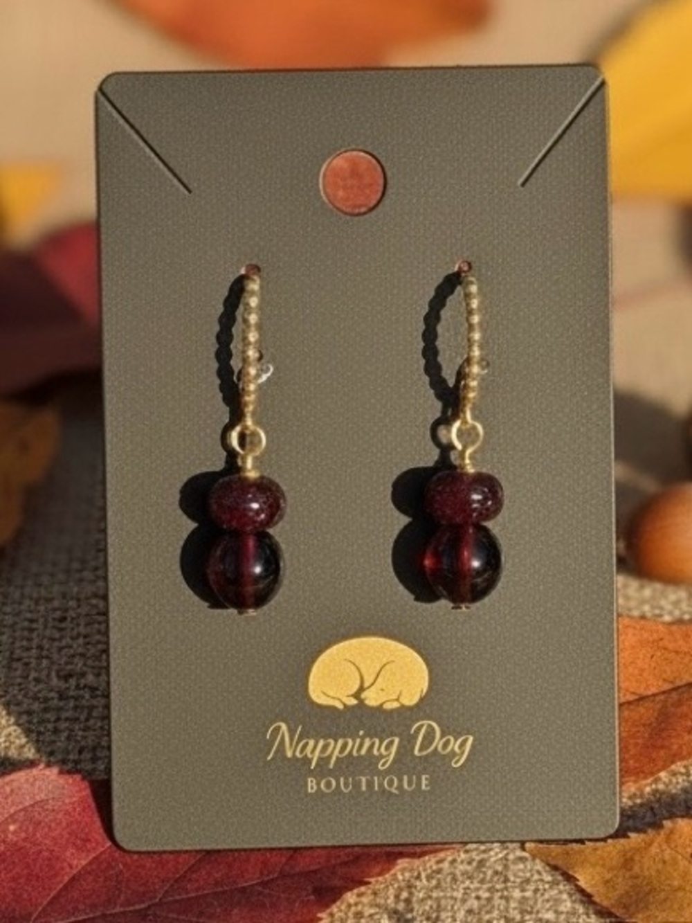 Brown Acorn Bead Dangle Earrings – Gold-Tone Textured Hoop Earrings